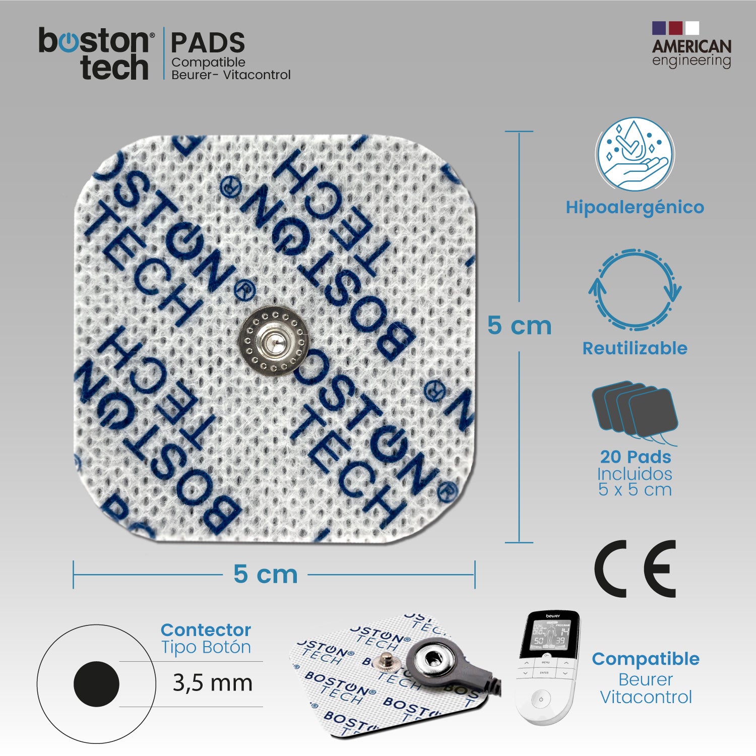 20 electrodos - 5x5 cm compatible con los aparatos electroestimuladores  Compex