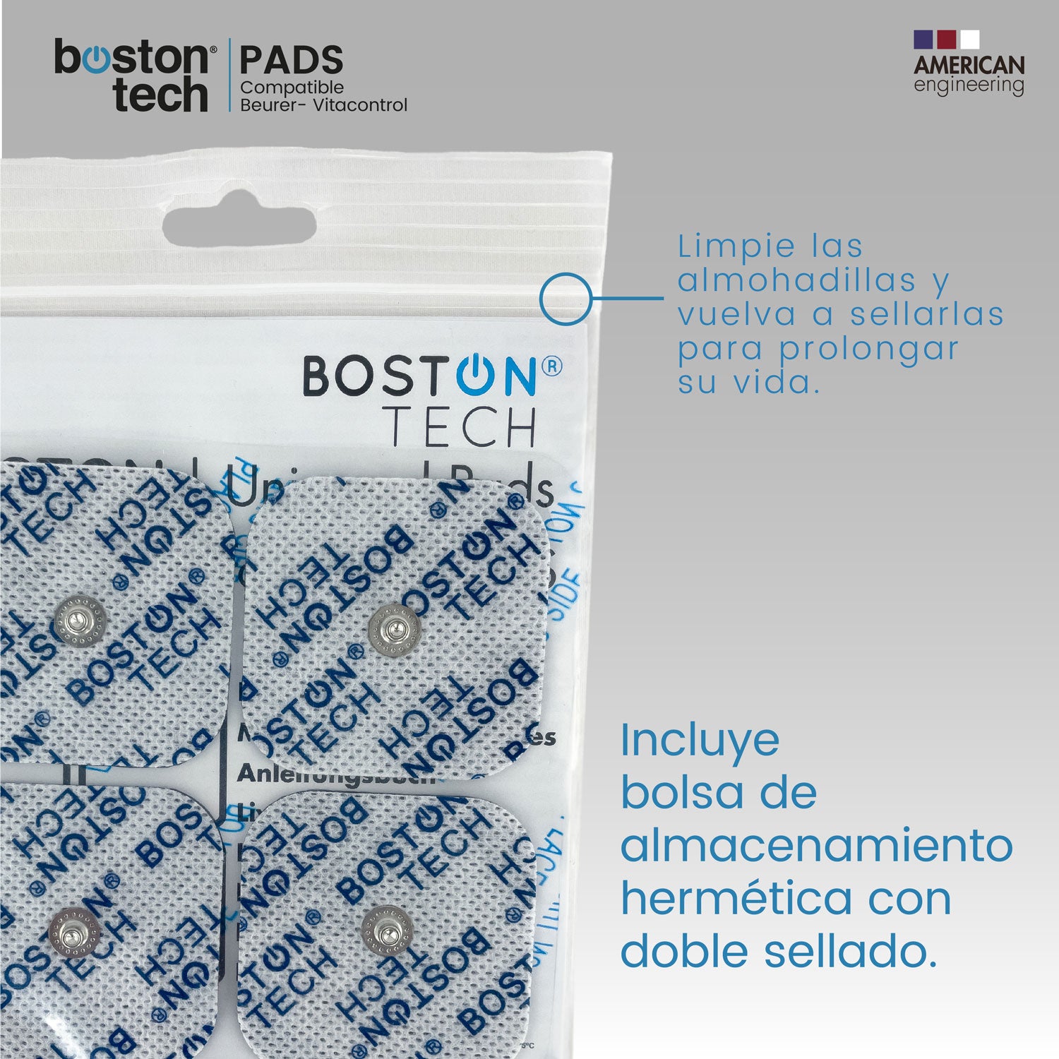 Set 20 electrodos Boston Tech. Pads Compatibles con su Aparato Beurer y Vitacontrol. Parches 5x5 cm para su Electroestimulador. Reutilizables con Óptima Adherencia. No Requiere Gel.