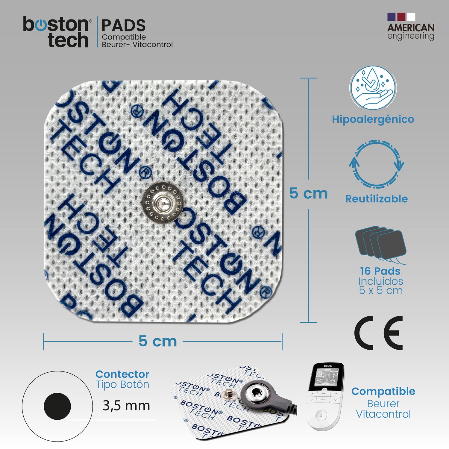 16 Electrodos Compatibles Beurer (5x5)