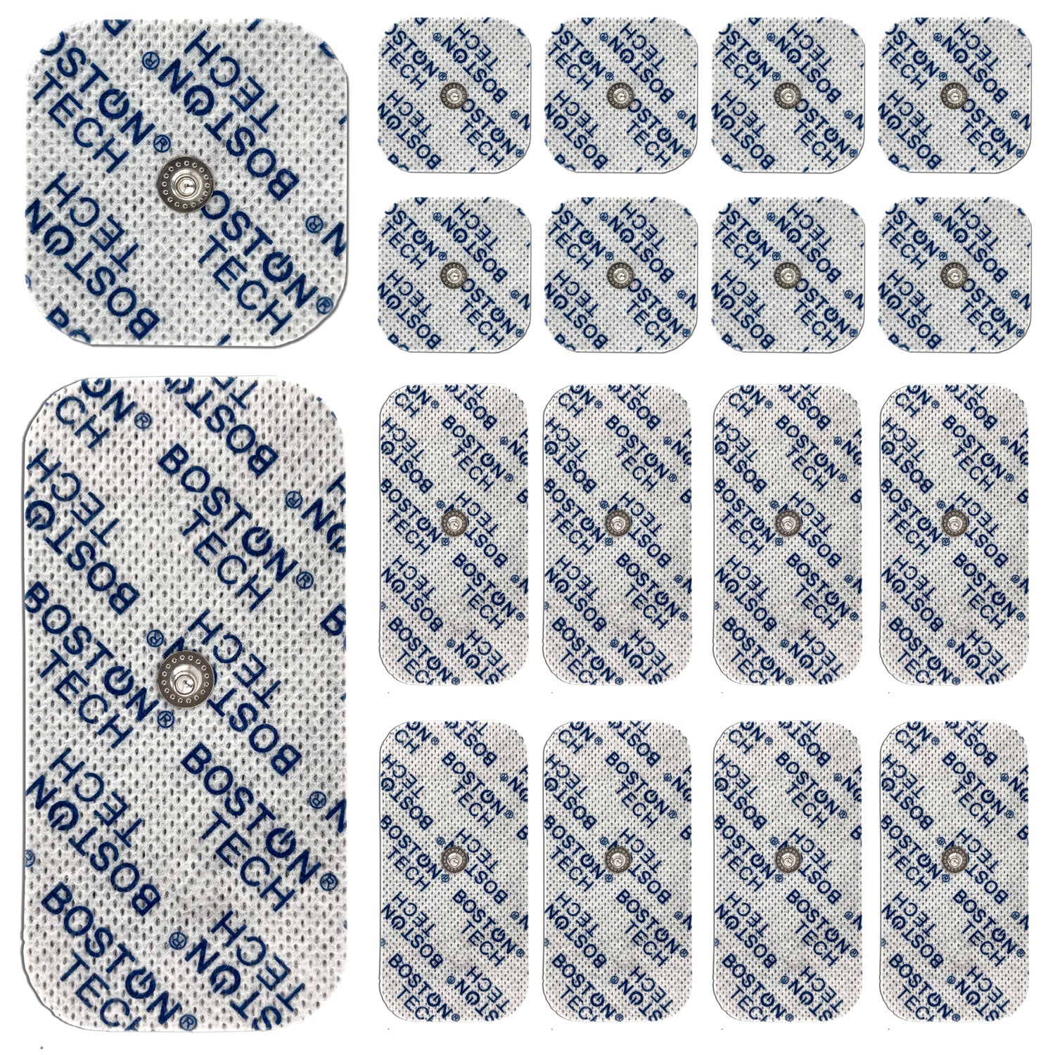 Boston Tech Set 12 electrodos Pads Compatibles con Aparato TENS EMS Beurer y Vitacontrol. Parches 5x5 y 5x10 cm para su Electroestimulador. Reutilizables con Óptima Adherencia. No Requiere Gel.