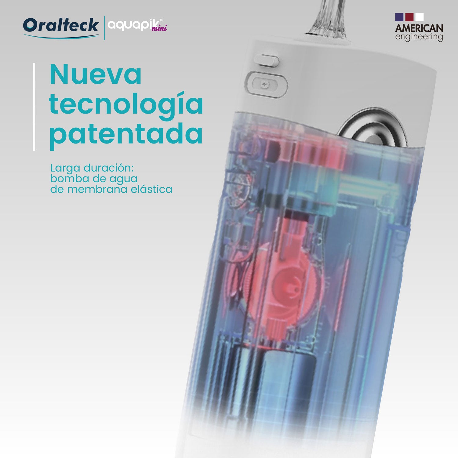 Aquapik Mini, Irrigador Bucal Portátil, Tanque de Agua Retráctil. Recargable para Viajes y Oficina. 4 boquillas, 3 potencias, Blanco