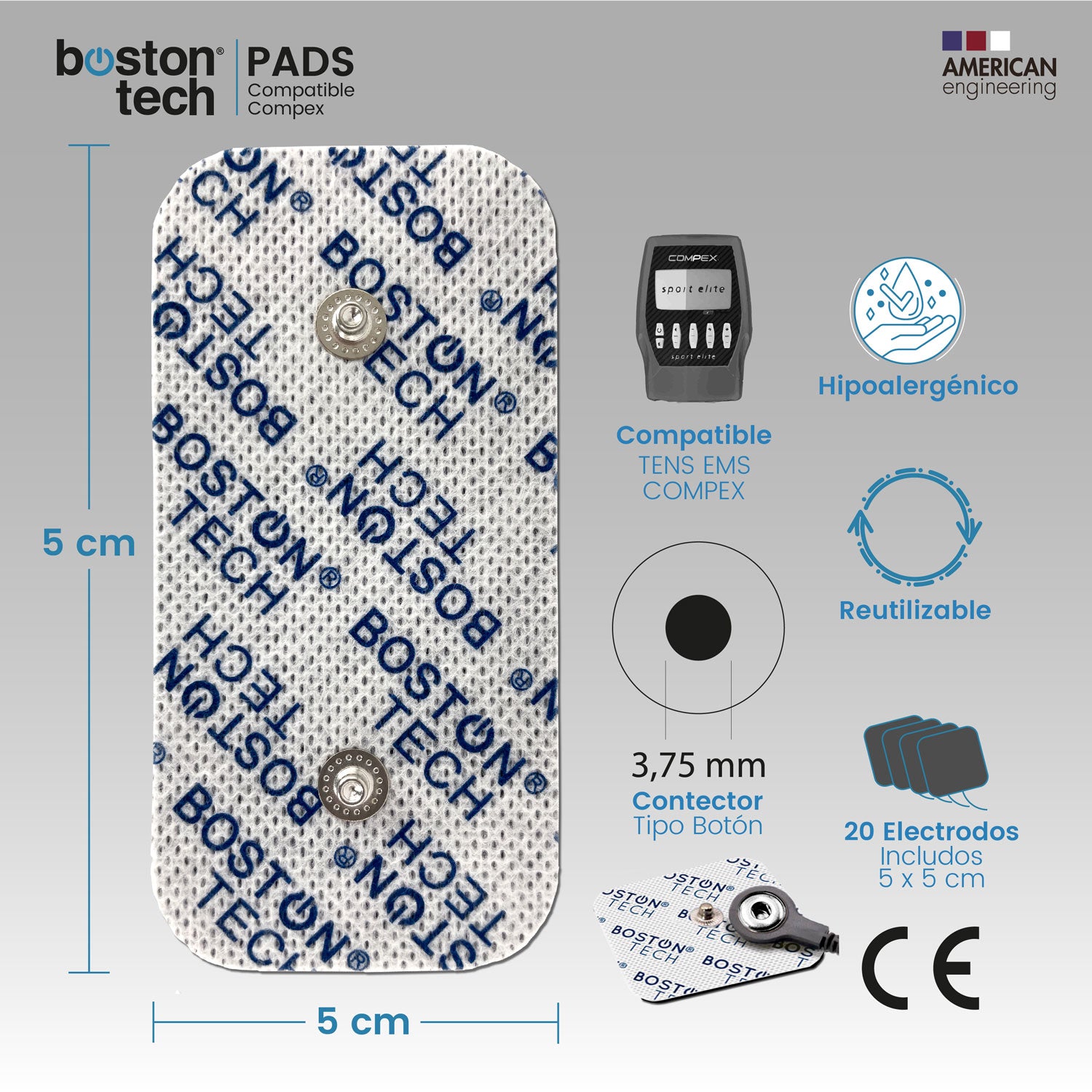 Set de 20 electrodos Boston Tech. Pads Compatibles con TENS EMS COMPEX.