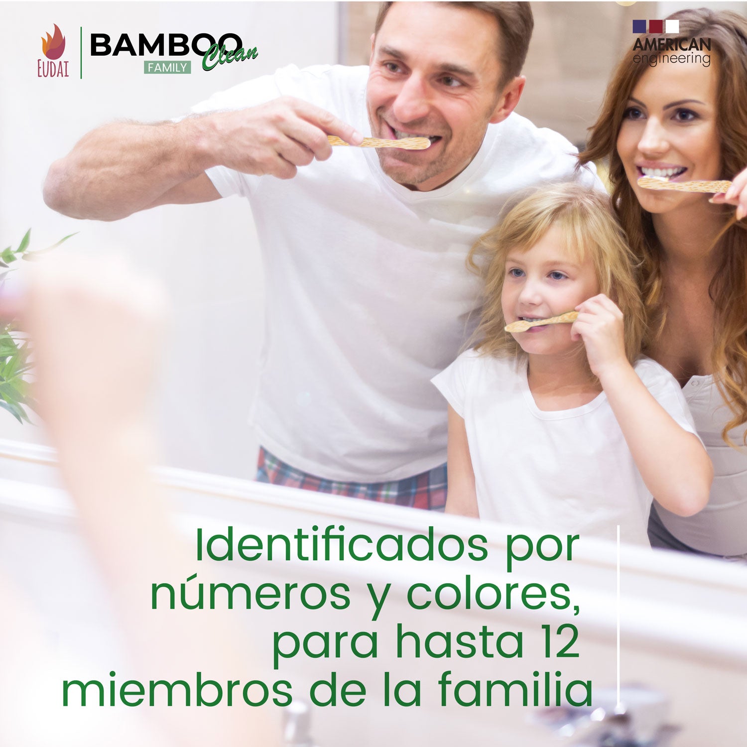 Bamboo Clean Family 12 Cepillos de Dientes de Bambú con Cerdas Suaves sin BPA