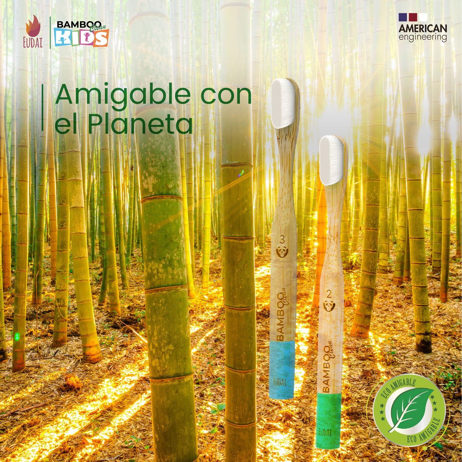 Bamboo Clean Kids 3 Cepillos de Dientes de Bambú para niños con 10.000 Cerdas NANO sin BPA