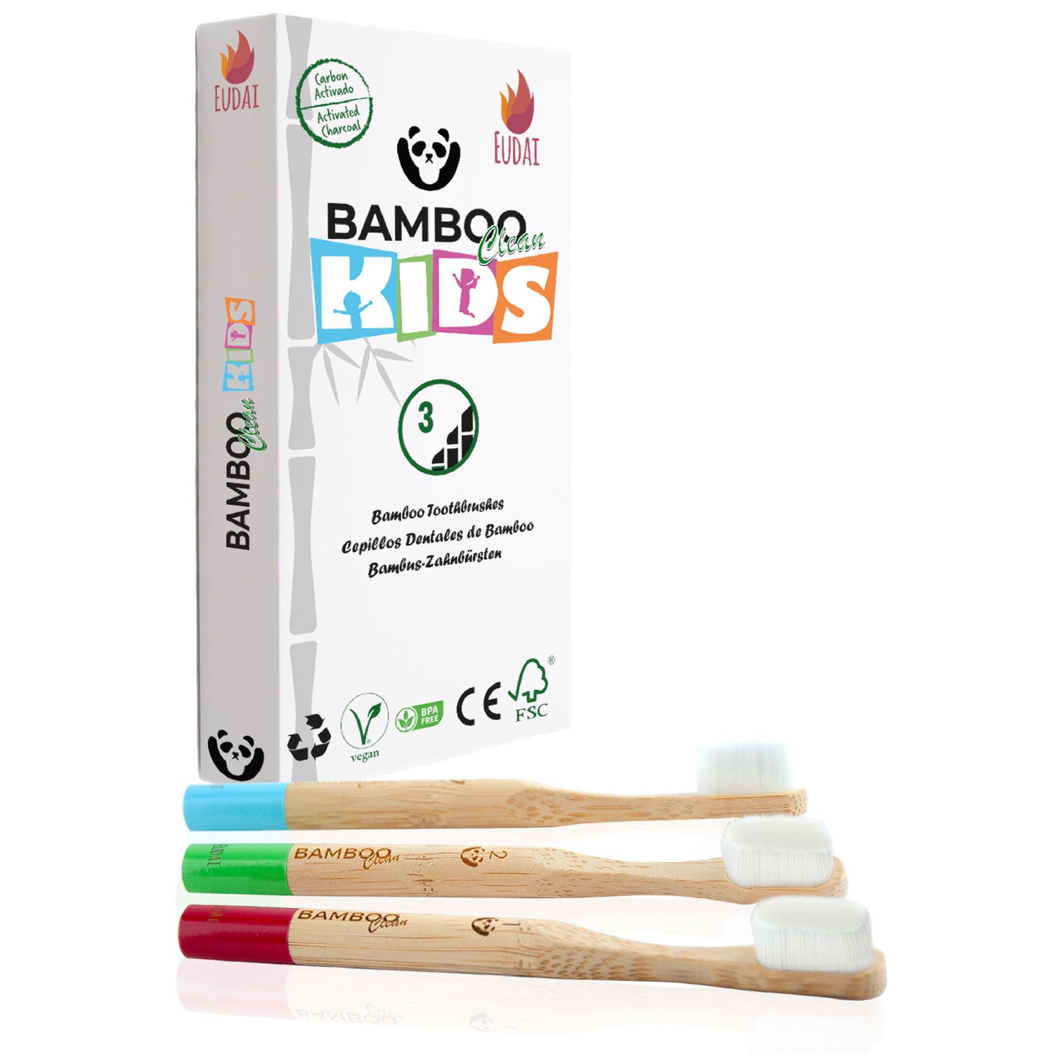 Bamboo Clean Kids 3 Cepillos de Dientes de Bambú para niños con 10.000 Cerdas NANO sin BPA