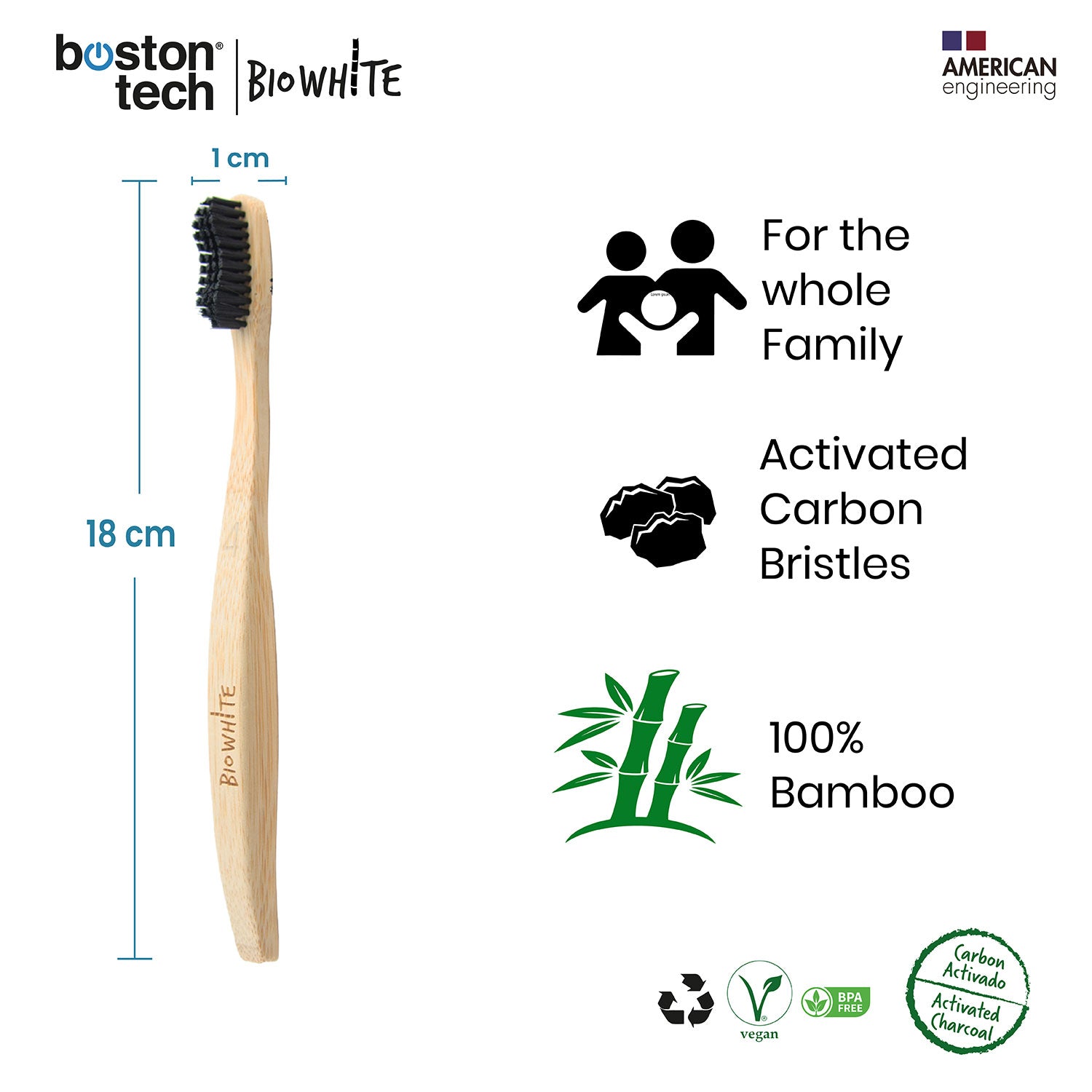 Biowhite 4 Cepillos dentales blanqueadores Bambú