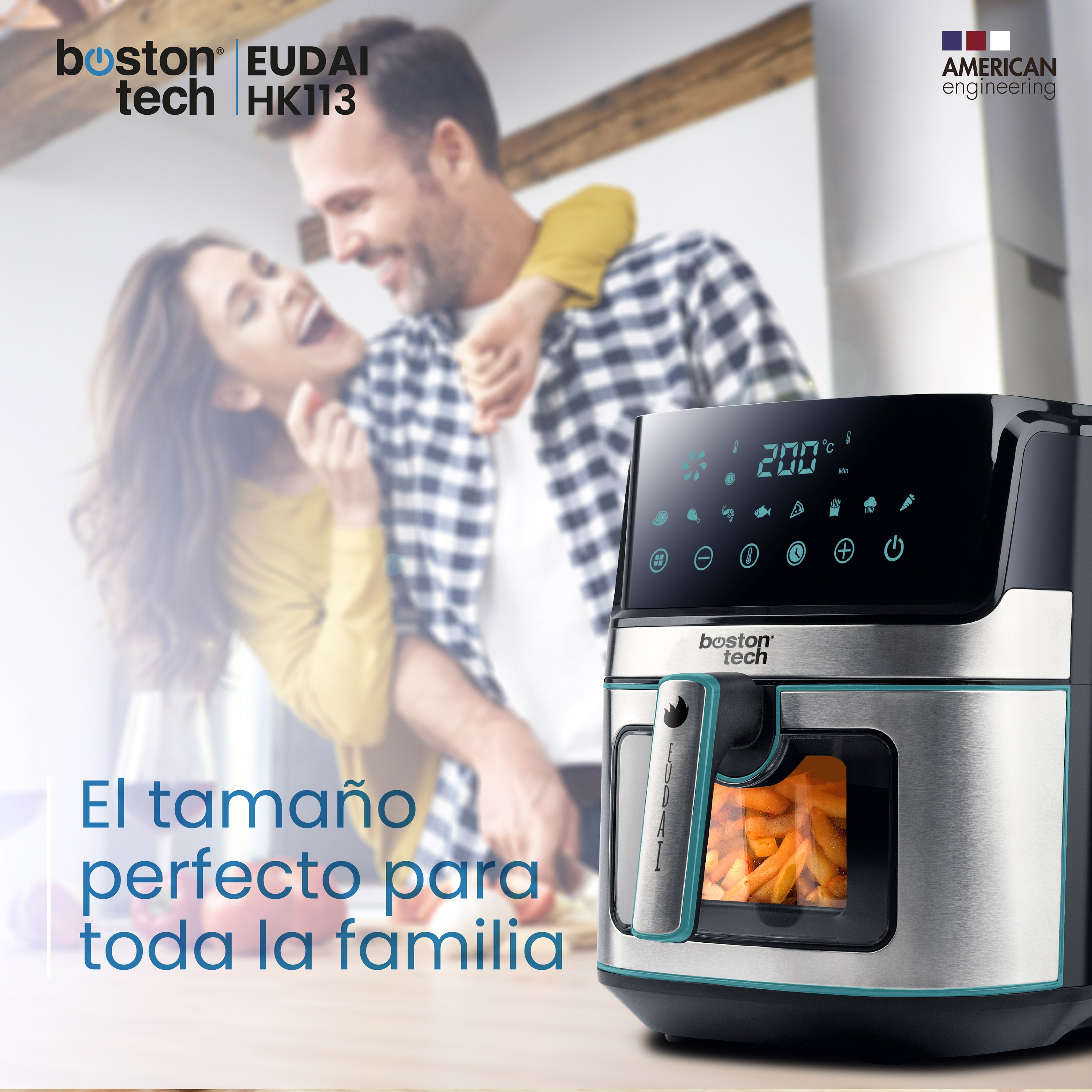EUDAI Freidora sin Aceite 6.5L, Freidora Aire con Ventana, 8 programas, Pantalla LED, Control Táctil, Temperatura Regulable, Cesta Antiadherente, Temporizador, 1700W, Incluye Recetario, Acero Inoxidable
