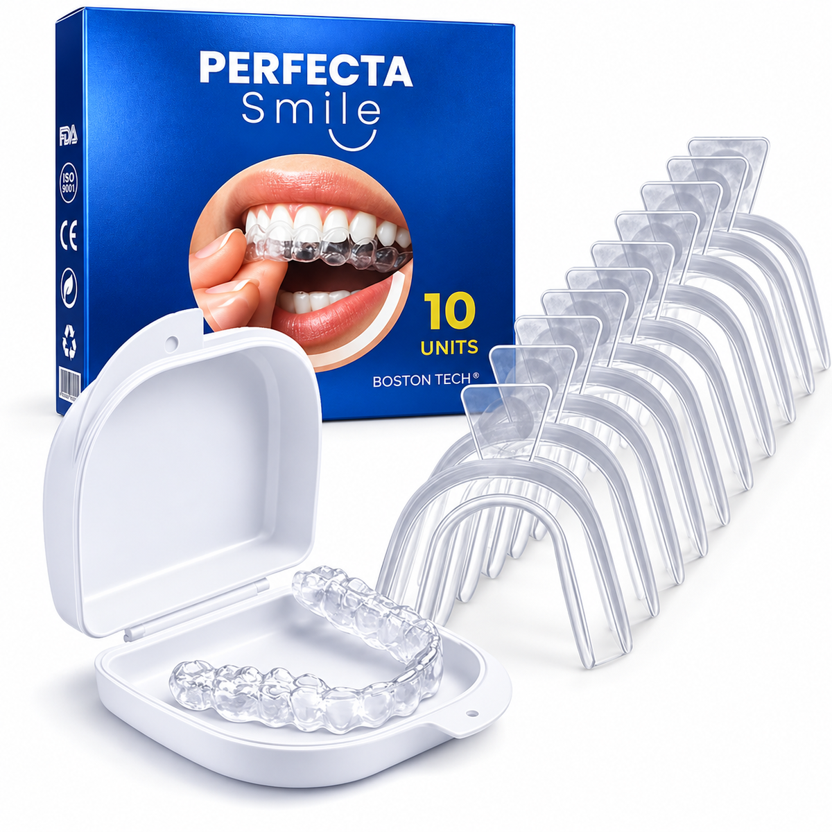 Protector bucal para bruxismo · 10 férulas de descarga moldeables con estuche