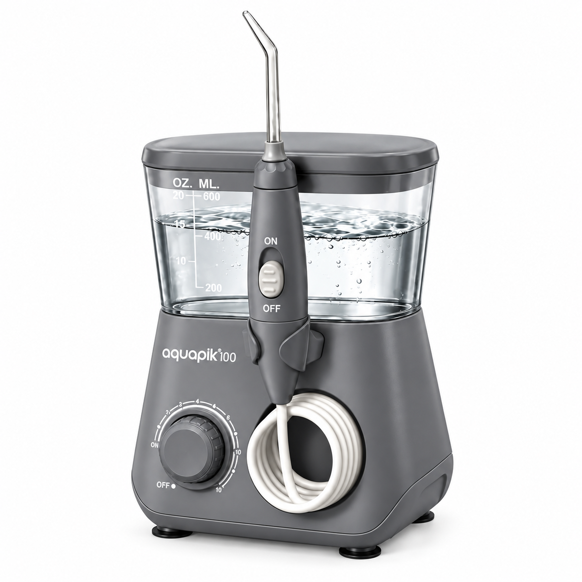 Irrigador dental de sobremesa Aquapik® 100 · 8 boquillas y 600 ml