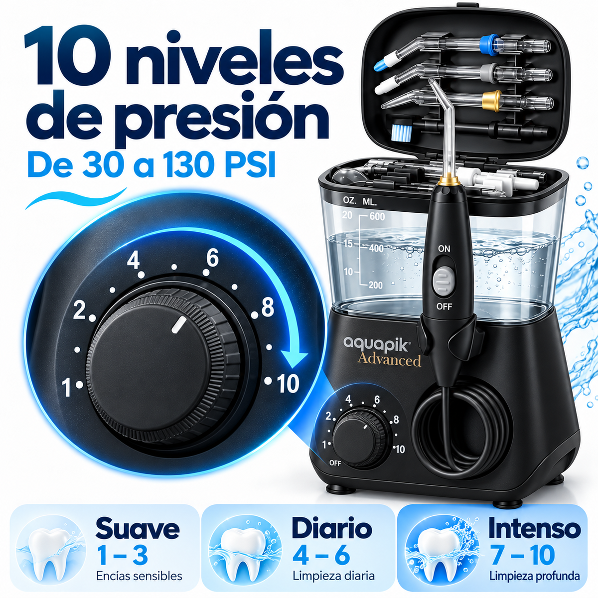 Irrigador dental Aquapik® ADVANCED · ortodoncia, implantes y kit blanqueador