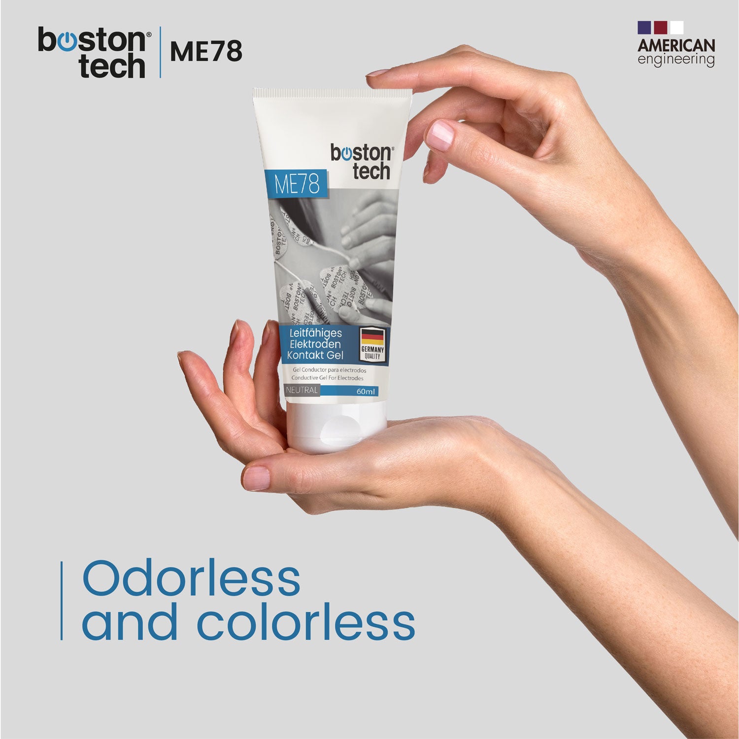 Boston Tech Gel de Contacto Mejora la Conductividad de los Electrodos TENS y EMS. Gel Conductor Compatible con Todos los Pads. 2 Envases x 60ml Modelo ME78 de Calidad Alemana.