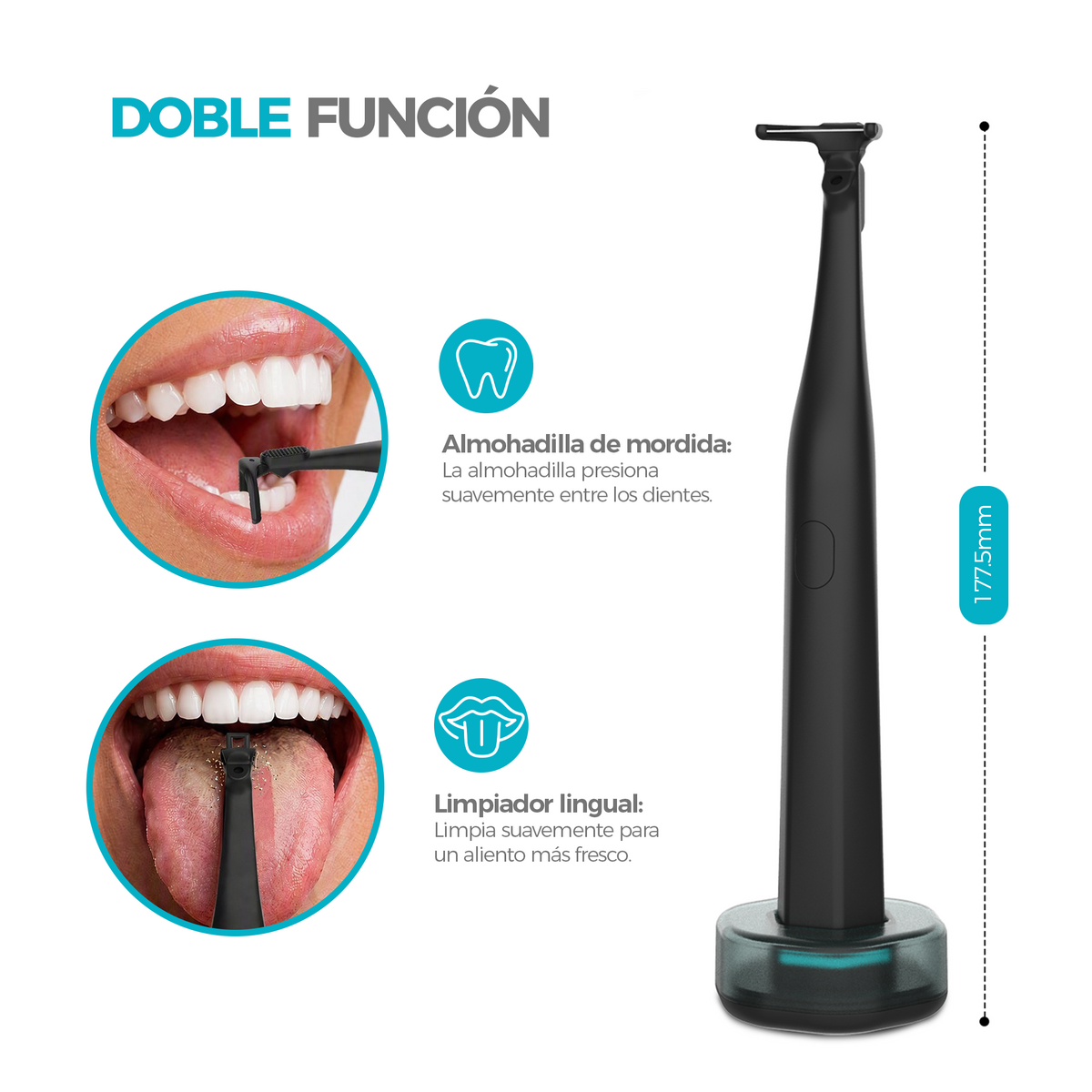 Boston Tech E-FLOSS Hilo Dental Eléctrico, 50 Cabezales, IPX7, USB-C, Negro