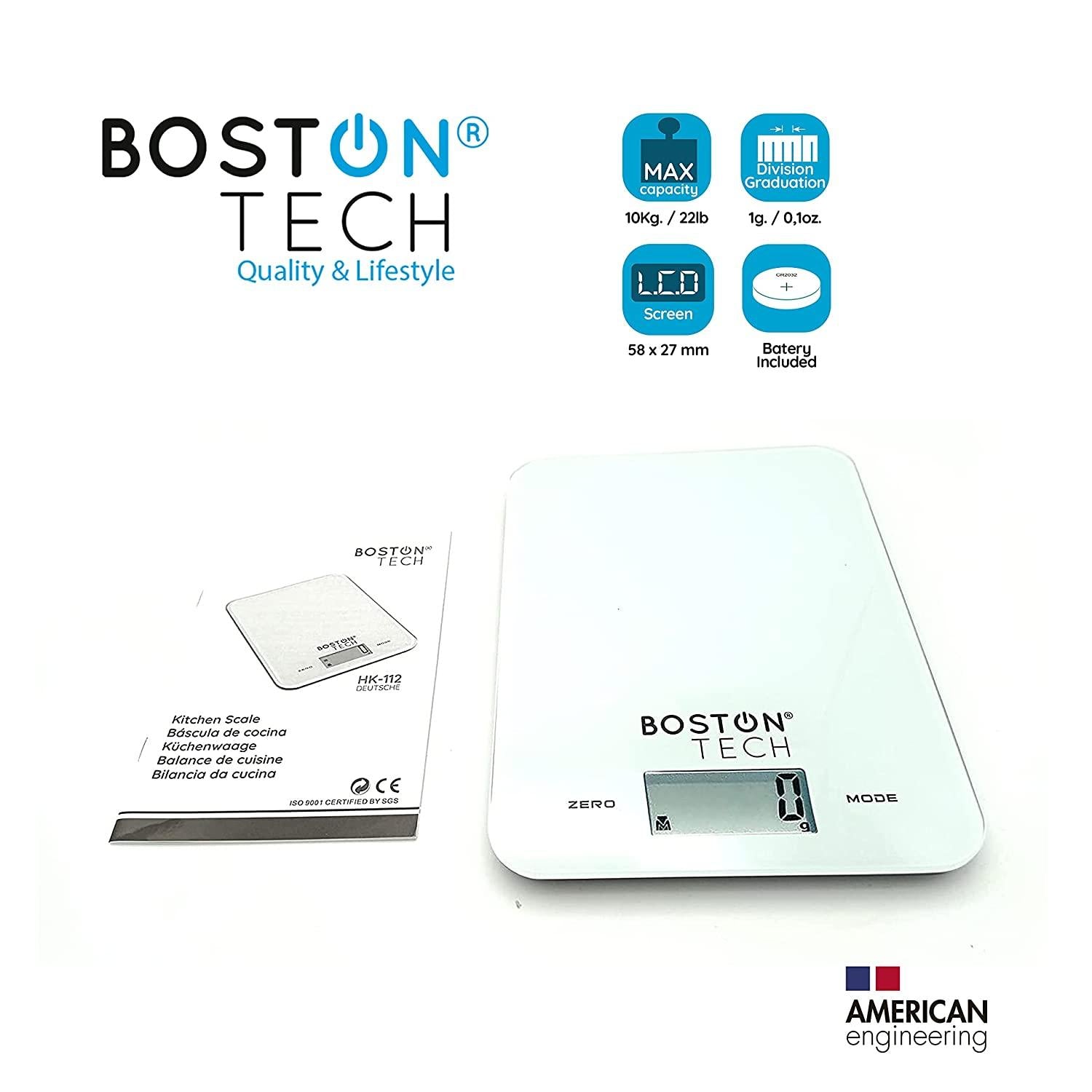 Báscula Cocina BostonTech HK112 Balanza de Precisión alimentos Capacidad  10kg - Ayuda culinaria - Los mejores precios