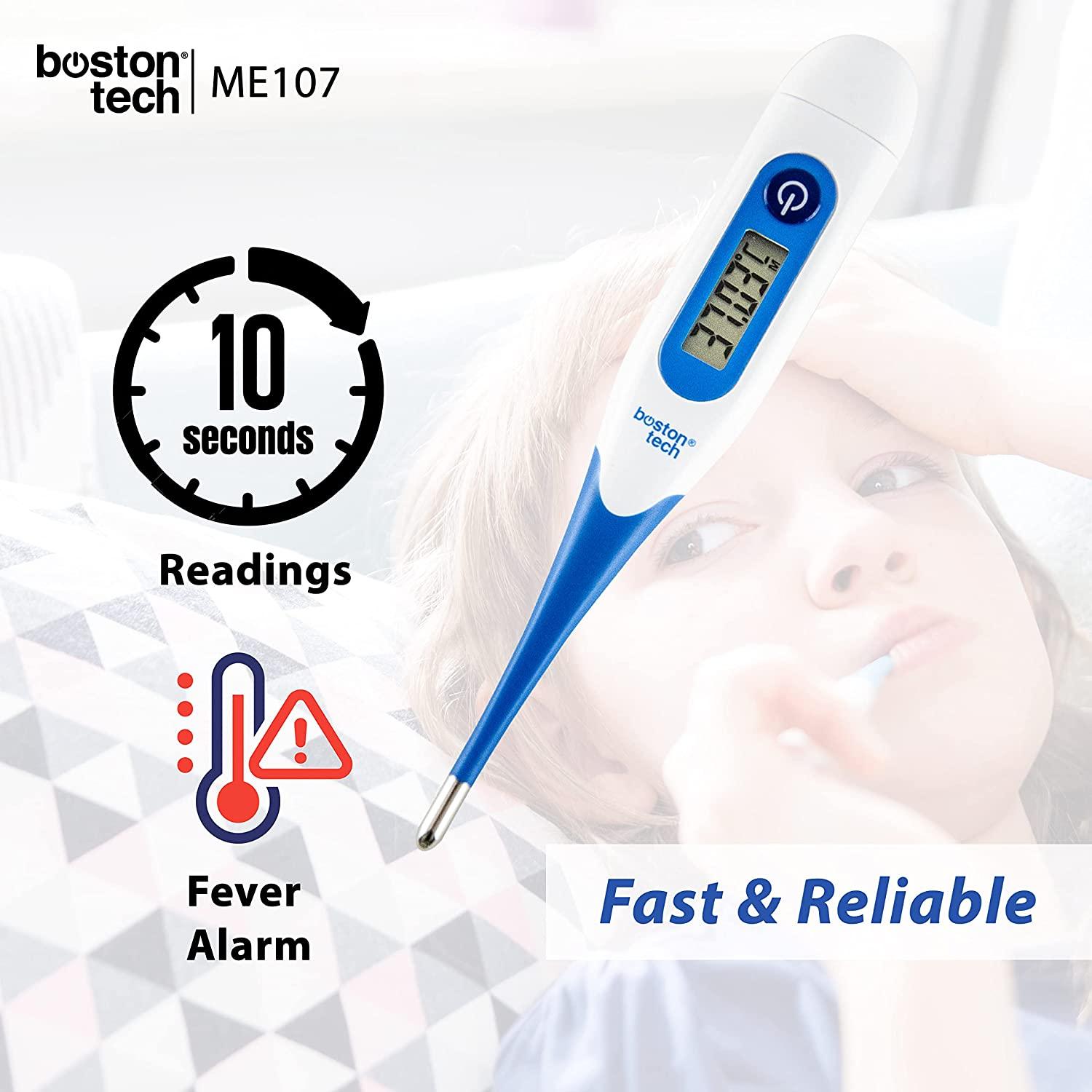 Termómetro Médico Digital y Basal para Bebes Niños y Adultos, alarma de fiebre. Punta Flexible Rápido y preciso, temperatura oral, rectal o axilar en 10seg Pantalla fácil lectura y funda Modelo ME107 - Bostontechstore